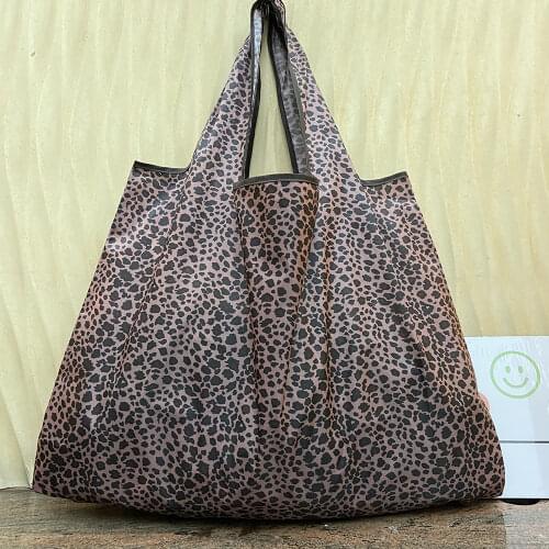 Womens Handbag 50Pounds Plus Leopard Print Shopping Bag Lady Foldable Oxford Cloth Reusable Fruit Grocery Pouch Tote Bag