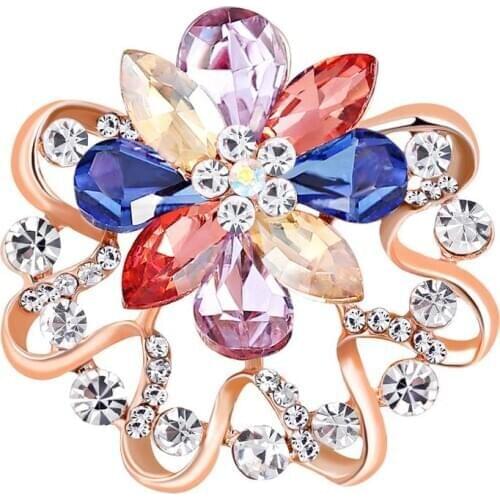 Women Brooches Charming Rhinestones Crystal Flower Pin Scarf Clip Jewelry Clothes Accessories Fashion Decorations Gift AH163