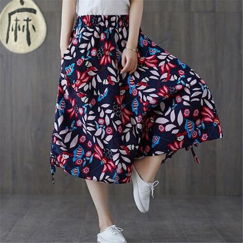 Women Summer Harajuku Sweet Harem Pants Cotton Linen Loose Cropped Pants Floral Printed Elastic Waist Korean Sarouel Pantalons