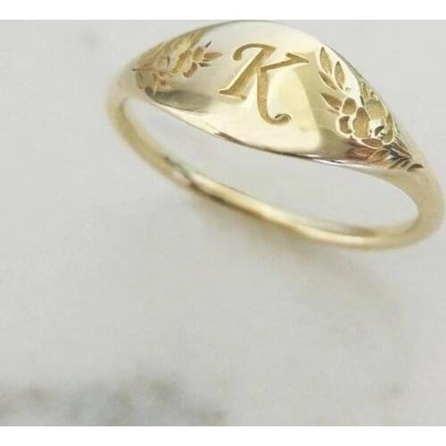 Europe America Vintage Letter K Rings Size 5-10 Creative Carved Flower Gold Jewelry For Women Wedding Engagement Unique Gift
