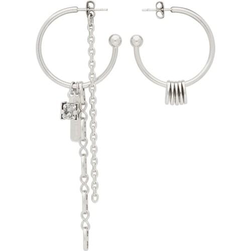 INS online celebrity justine Silver Pig Nose Chain Fringed Punk Asymmetric Exaggerated Big Earrings Female Earrings