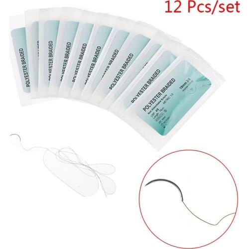 12 Pcs Polyester Braided Medical Needle Suture Monofilament Thread Practice Kit