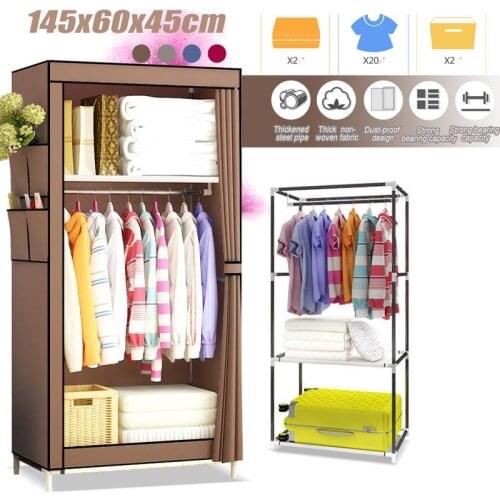 145x60x45cm Non-woven Wardrobe Bedroom Cloth Wardrobe Portable Folding Light Clothing Storage Cabinet Dustproof Closet Organizer