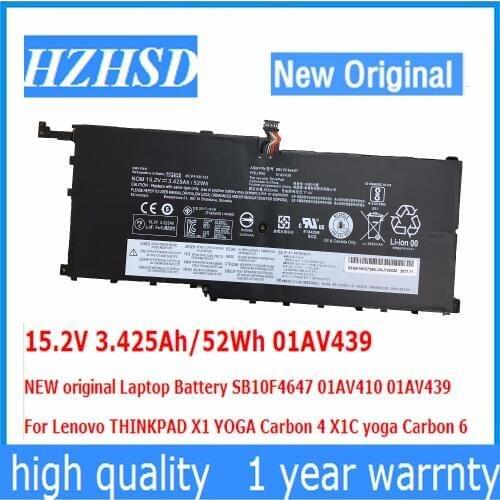 15.2V 3.425Ah/52Wh 01AV439 NEW original Laptop Battery SB10F4647 01AV410 For Lenovo THINKPAD X1 YOGA Carbon 4 X1C 00HW028