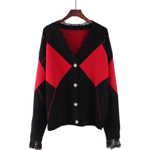 2021 Autumn Winter Womens Sweater Casual Knitted Sweater Fashion Woman Cardigan Sweater Single-breasted Lace panel cardigan Top