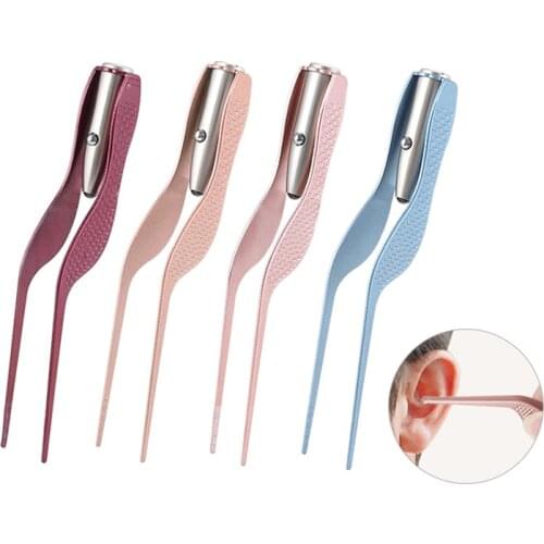 40 Pcs LED Flashlight EarPick Clean Tweezers Tool Ear Nose Navel Stainless Steel Tweezer Earwax Removal Care Wholesale X2