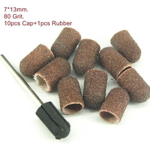 7*13mm 10pcs Sanding Bands Block Caps + Rubber Mandrel Grip Manicure Pedicure Tools Electric Nail Drill Polishing Accessories
