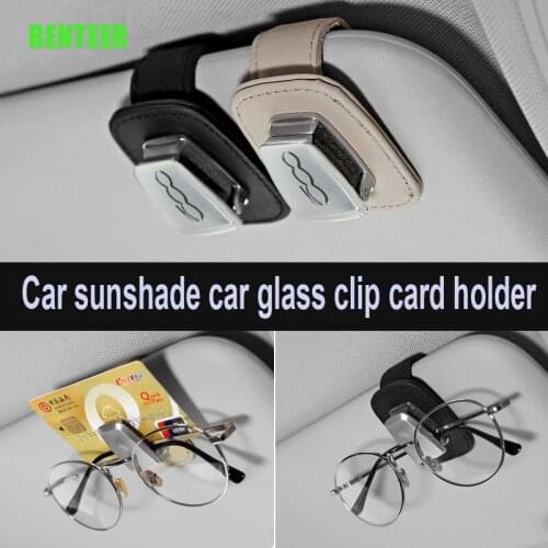 Genuine leather car sunshade car glass clip holder sticker For fiat 500