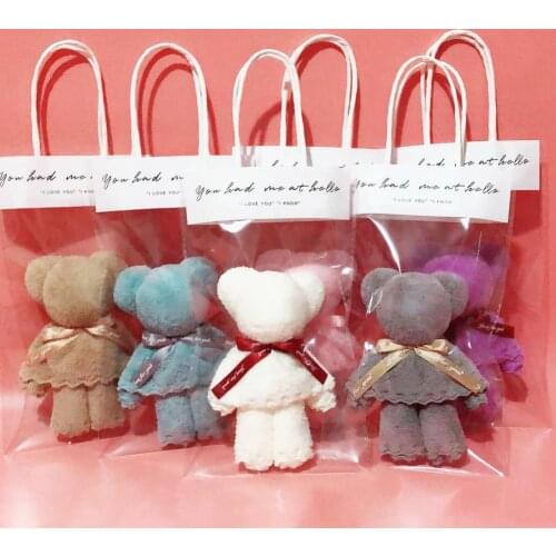 Velvet Bear Towel wedding gifts for guests Prevent Allergy Water-absorbing Holiday Gifts Bear Hand Towel with Bag for Festival