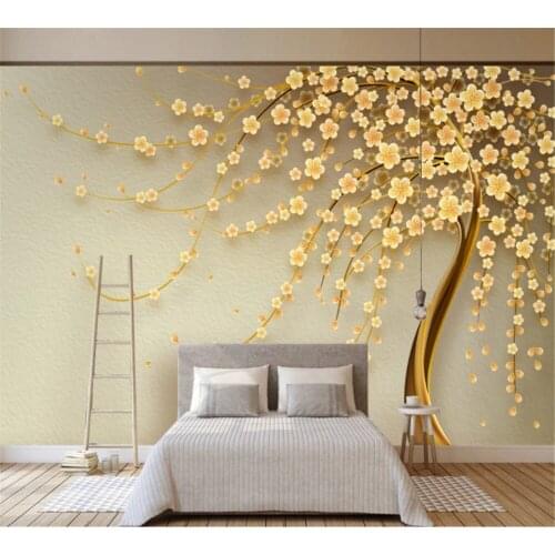 Beibehang Custom mural new simple 3d three-dimensional luxury golden embossed rich tree fashion TV background wall