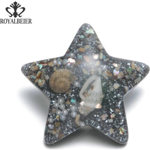 RoyalBeier Black Star Shape Sealed Natural Shell Charms 18mm Snap Button For 20mm Snap Bracelet Snap Jewelry KZ0380j