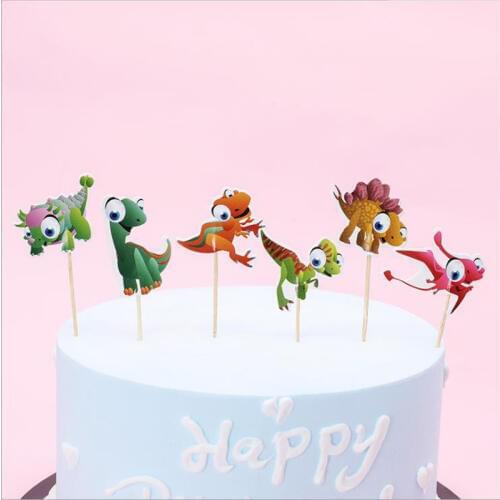 Decoration Cupcake Toppers with Sticks Happy Baby Shower Boys Kids Favors Birthday Events Party Dinosuar Design Cake Topper 24PC