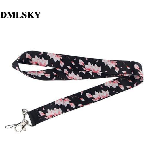 DMLSKY Cherry blossoms Lanyard Keychain fashion Lanyards for keys Badge ID Mobile Phone Rope Neck Straps Accessories Gifts M3860