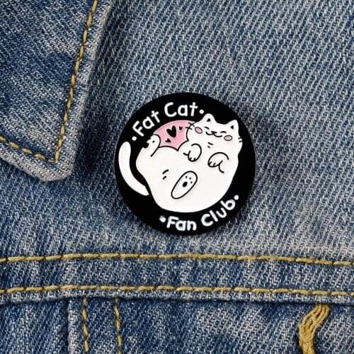 Fat Cat Enamel Pin Custom Animal Kitten Brooches for Shirt Lapel Backpack Round Badge Jewelry Gift for Kids Cat Fans
