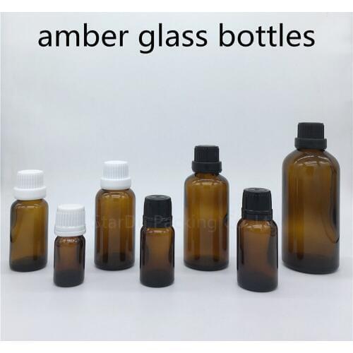5ml 10ml 15ml 20ml 30ML 50ml 100ml amber Glass Bottle, Vials Essential Oil Bottle with tamper evident cap Perfume bottles 480pcs