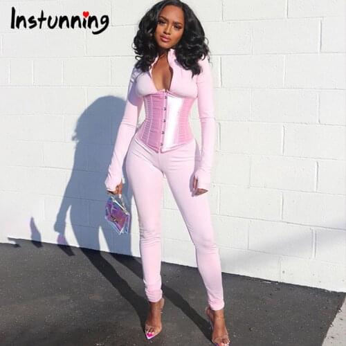 Instunning Sexy Workout Rompers Womens Jumpsuit Long Sleeve Streetwear Bodycon Fashion Jumpsuits Autumn 2020 Skinny Solid Zipper