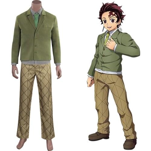 Demon Slayer Kimetsu no Yaiba Hinokami Kepputan -Kamado Tanjirou Cosplay Costume TSchool Uniform Outfits Halloween Carnival Suit