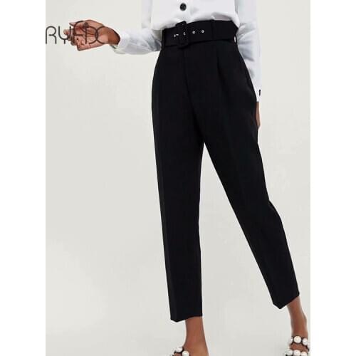 Ryfix New black suit pants woman high waist pants sashes pockets office ladies pants fashion middle aged pink yellow pants Y2002