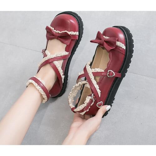 Red white Lolita Shoes bow Kawaii Shoes Loli Devilian Little Bat Style Bowknot Demon Dark Goth Punk Platform Cosplay LoliShoes