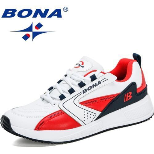 BONA 2020 New Designers Trendy Action Leather Sneakers Men Casual Shoes Lac-Up Man Outdoor Walking Zapatillas Male Leisure Shoes