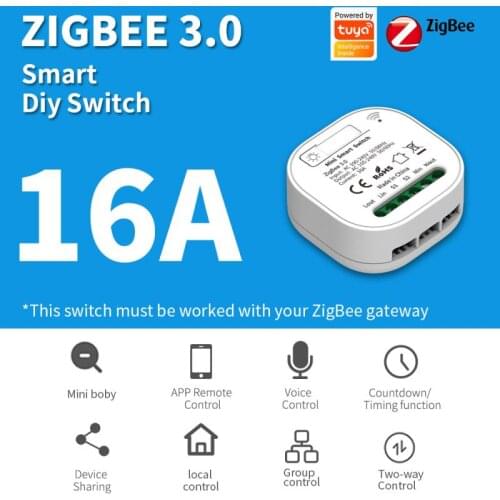 16A Tuya Zigbee 3.0 Mini Smart Switch Smart Relay Module 2 Way Control Smart Life App Remote Control Work With Alexa Google Home
