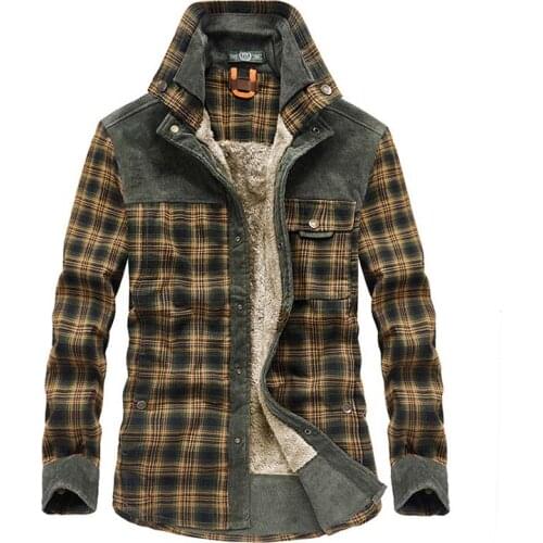 Mcikkny Men Winter Plaid Warm Shirts Fleece Lined Thermal Outwear Tops For Male Clothing Cotton