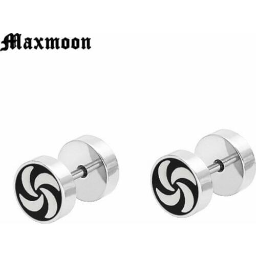 Maxmoon 2018 Fashion Windmill Stainless Steel Earrings Stud Men earings Black Plated Barbell Dumbbell Men Jewelry
