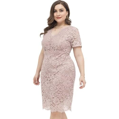 2021 New Women Plus size Dress Solid Purple Short Sleeve Large Big Plussize V-neck Clothes clothing Casual Wear For Female Suits