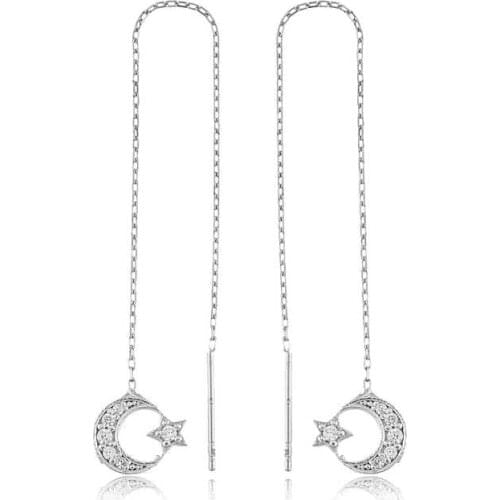 Original 925 Sterling Silver Chained Moon Star Earring , Quality products , Flashy Designs , Hundreds of kinds of earrings