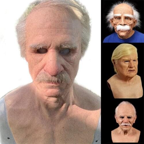 Realistic Old Man Latex Mask Latex Horror Grandparents Old People Full Head Masks Halloween Costume Party Props Adult Party Fun