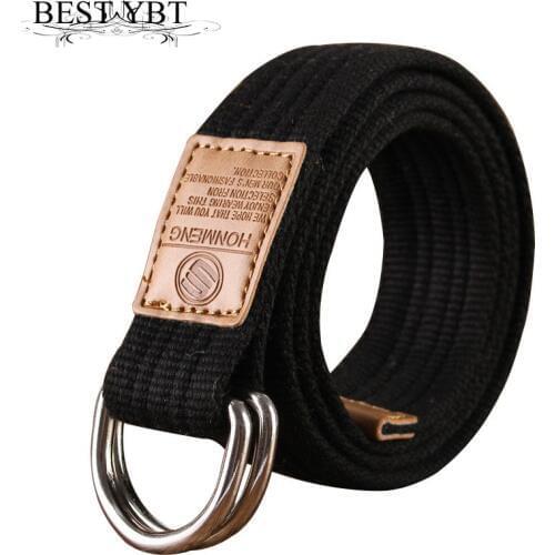 Best YBT Unisex canvas belt Double ring buckle military belt Army belts Men Womens casual Business cowboy pants Belt