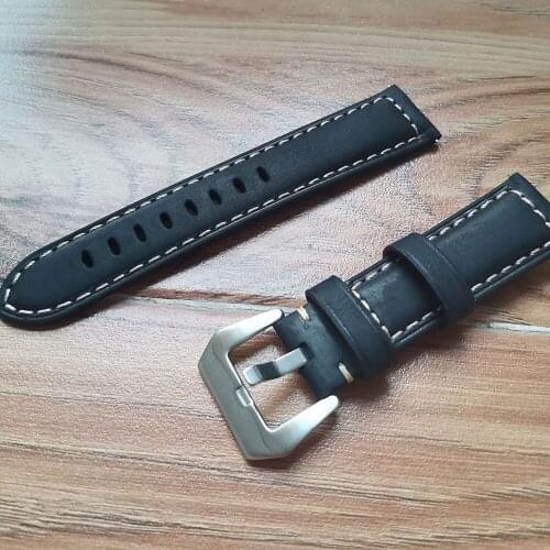 22mm Crazy Horse Genuine Leather Watchband For Garmin Vivoactive 4 Smart Watch Accessories Bracelet Bands Men wristband Black