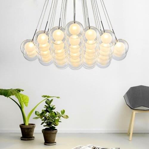 Modern LED Glass ball Chandelier Nordic Living room Dining room Bedroom Hanging Lights Restaurant Model house Cafe Art deco Lamp