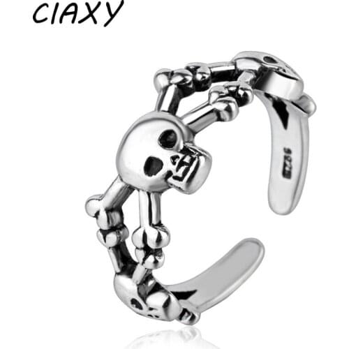 CIAXY 925 Sterling Silver Vintage Opening Skull Rings Thai Silver Finger Ring Punk Jewelry Creative Gifts anillos