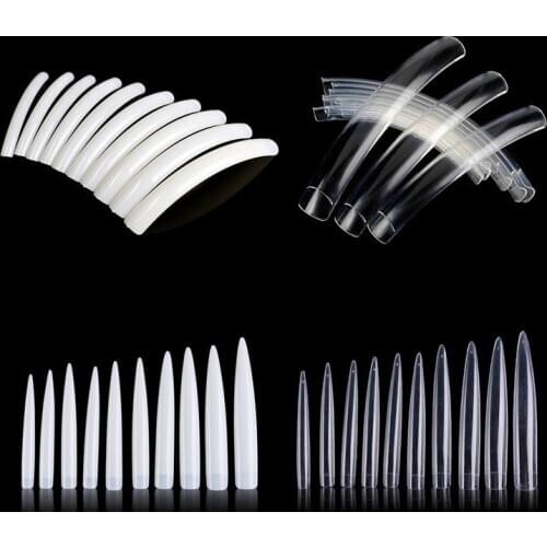 XXL Extra Long Stiletto False Nail Tips Half Cover Fake Nails Clear Natural Acrylic Tip Beauty Salon DIY Manicure Supplies