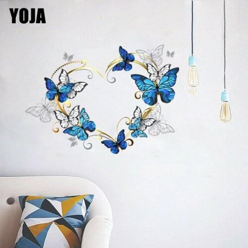 YOJA 50×35.5CM Heart-Shaped Blue Butterfly Ring Fashion Home Living Room Wall Stickers Decor 8WS0350
