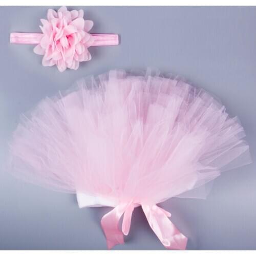 0-24M Newborn Toddler Infant Baby Tutu Clothes Skirt Headdress Flower Photography Prop 2PCS Outfit 0-24M