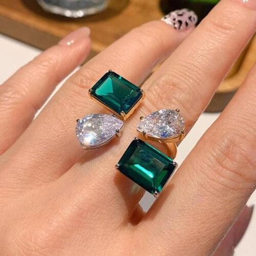 Vintage Luxury 9*12mm Emerald Gemstone Gold Open Rings For Women 925 Sterling Silver Lab Diamond Party Cocktail Fine Jewellery