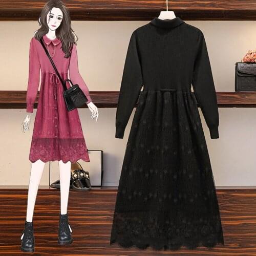 Vintage Dress Women Sweet Lace Elegant Long Sleeve Lace-Up Fairy thickened base skirt