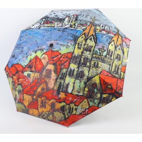 Oil Painting Umbrella Rain Women Automatic Folding Umbrella Sunshade Female Parasol Sun Outdoor Parapluie Students Guarda-Chuva