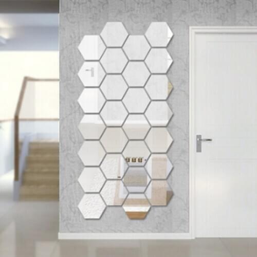 1PC DIY 3D Mirror Wall Sticker Hexagon Stereoscopic Decorative Mirror Wall Stickers Living Room Decor Art Wall Decoration