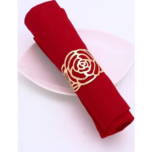 12Pcs Alloy Hollow Rose Flower Shaped Napkin Ring Silver Gold Round Napkin Holder for Wedding Party Serviette Buckle