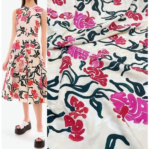 145cm Width Fashion Graffiti Abstract Chrysanthemum Printed Cotton Fabric For Woman Dress Blouse Pants DIY Cloth Sewing Material