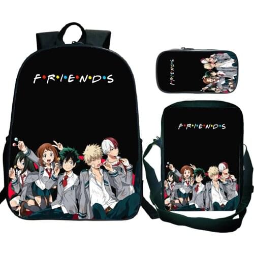 3Pcs/set My Hero Academia Friends Backpack for Girls Boys Kids Anime School Bags Students Bagpacks with Shoulder Bags Pencil Box