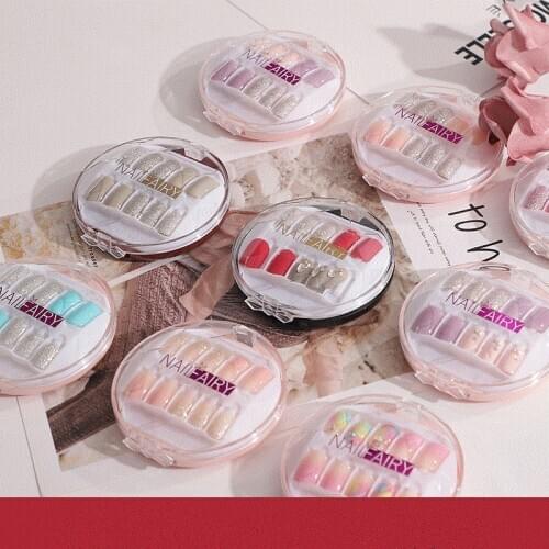 30Pcs/box New packaging with Diamond Fake Nails Nail Patch Wearable Waterproof Boxed DIY Nail False Nail with Jelly Sticker