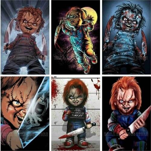 5D Diy Diamond Painting Horror Doll Chucky Full Drill Diamond Embroidery Cross Stitch Mosaic Craft Kit Home Decor
