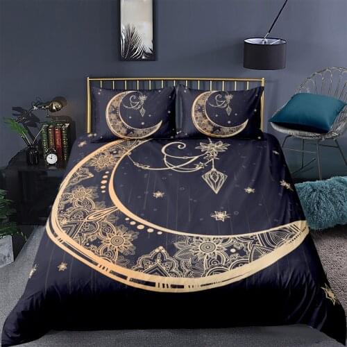 Abstract Flower Comforter Cases 3D Moon Duvet Cover Sets Pillow Case Full Double Single Twin Queen Size 180*210cm Black Beddings