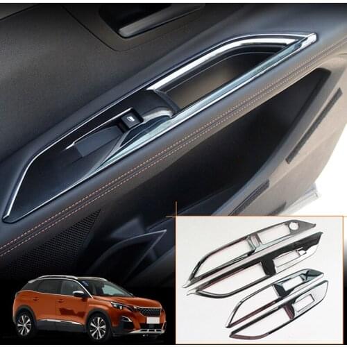Car Styling Accessories Stainless Steel Interior Door Window Switch Lift Cover Trim 4pcs For Peugeot 3008 5008 GT 2017 2018 2019