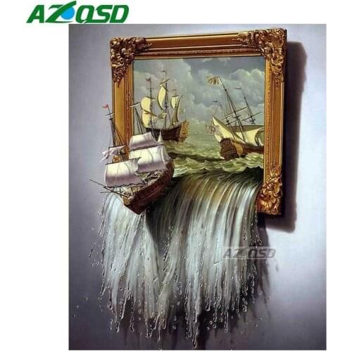 AZQSD DIY 3D Diamond Painting Wall Decoration 3D Sea Sail Boat Full Round Diamond Embroidery Mosaic Painting Set yz1703