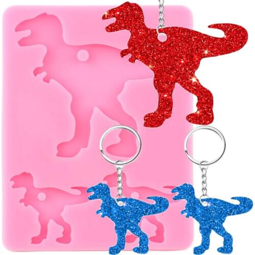 Shiny Dinosaur Family Silicone Keychains Mold Animal Dinosaur Mom Baby Polymer Clay Mould DIY Jewelry Making Epoxy Resin Molds
